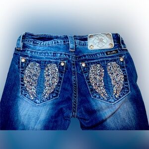 Y2K Vintage Miss Me Angel Wings Bead And Gem Design On Pockets Straight Leg Jean